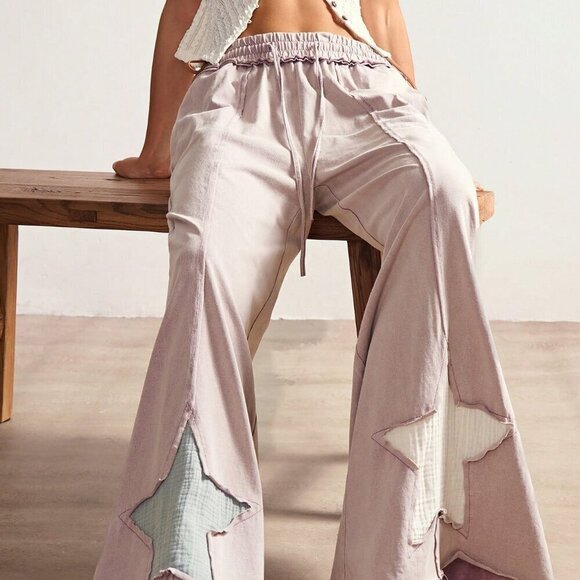 Dusty Purple Casual Women's Boho Country Style Knit Patchwork Star Pattern Loose - Picture 2 of 7